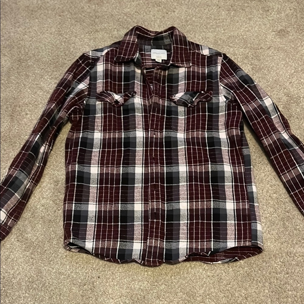 Men's Plaid Shirt - Burgundy and Black